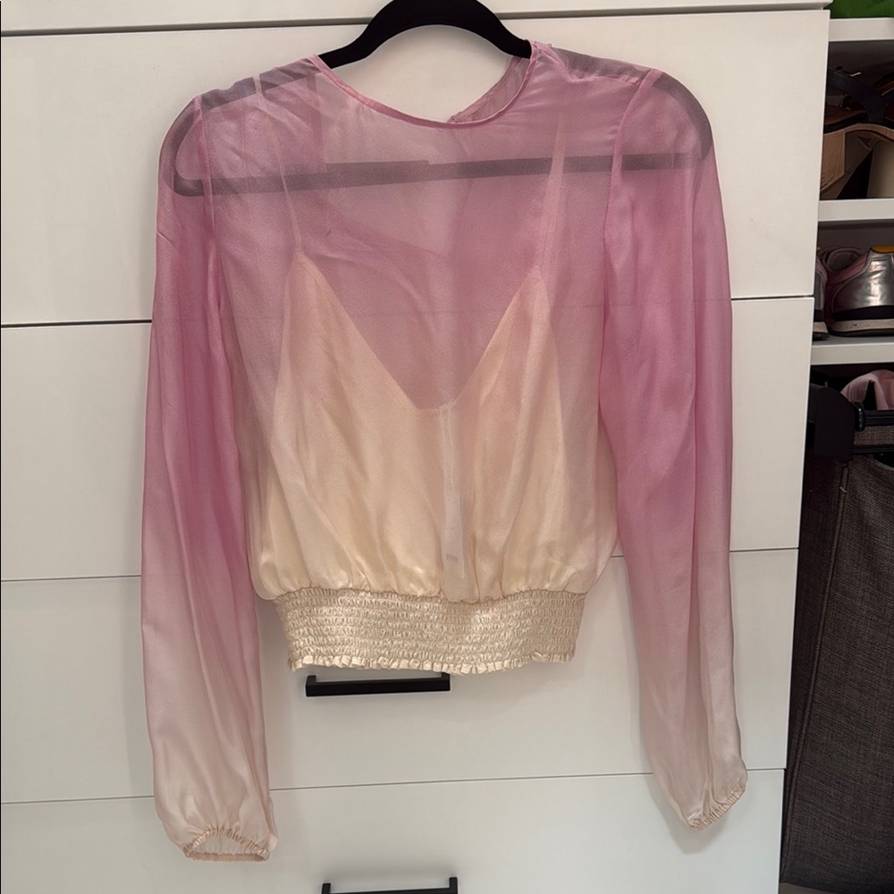 Cami NYC Sheer Pink and Cream Blouse